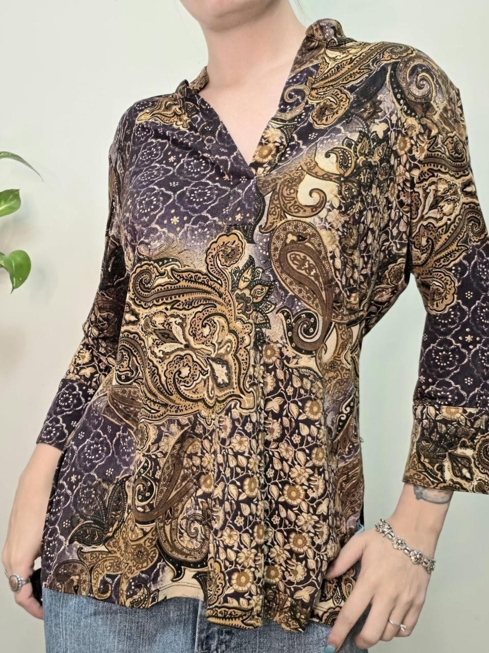 90s Vintage boho Paisley Patterned top Size M Tuscan Western Bohemian
